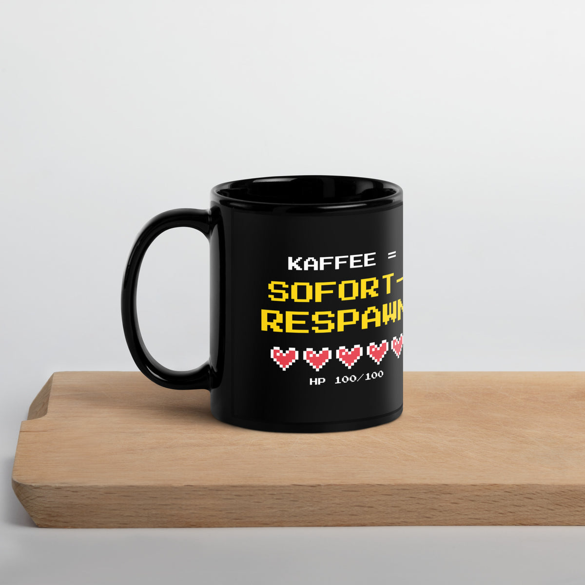 Kaffee = Sofort-Respawn Tasse schwarz 325 ml – Henkel links