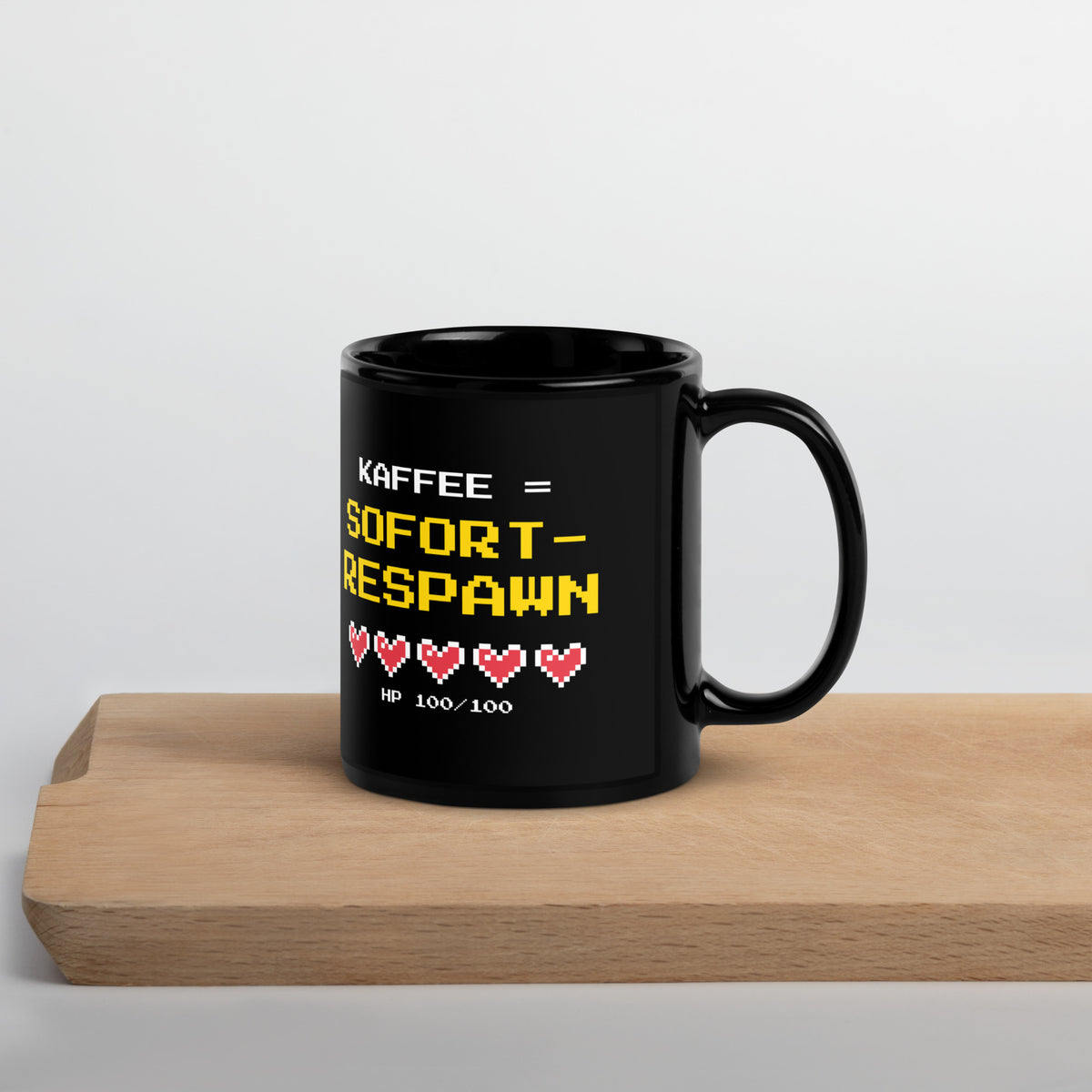 Kaffee = Sofort-Respawn Tasse schwarz 325 ml – Henkel rechts