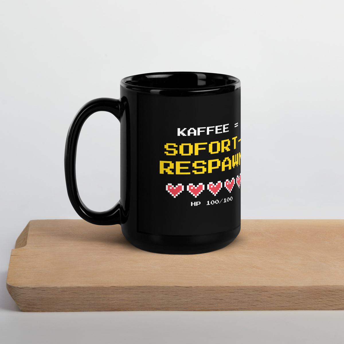 Kaffee = Sofort-Respawn Tasse schwarz 440 ml – Henkel links