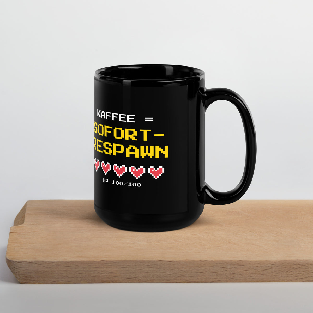 Kaffee = Sofort-Respawn Tasse schwarz 440 ml – Henkel rechts