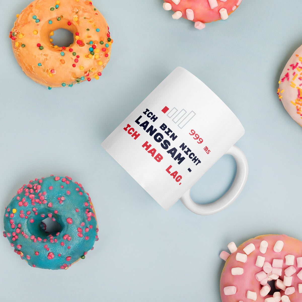 Ich hab Lag Tasse weiß 325 ml – mit Donuts