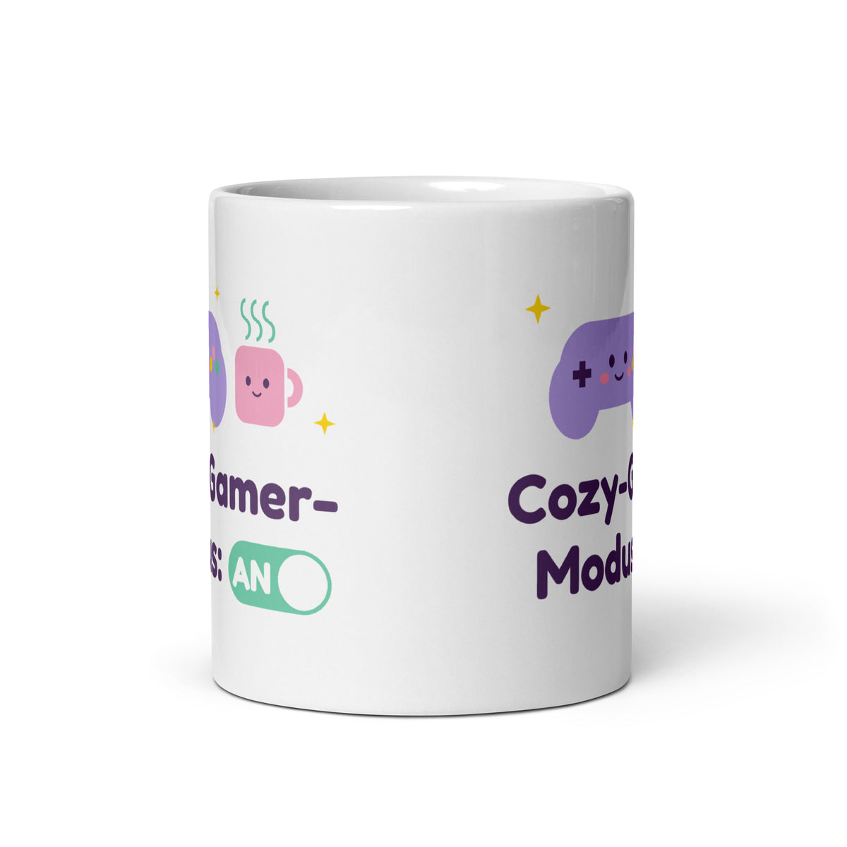 Cozy-Gamer-Modus Tasse weiß 325 ml – Frontansicht