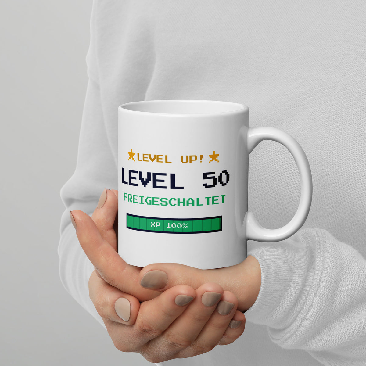 Level 50 Tasse weiß 325 ml – Henkel rechts