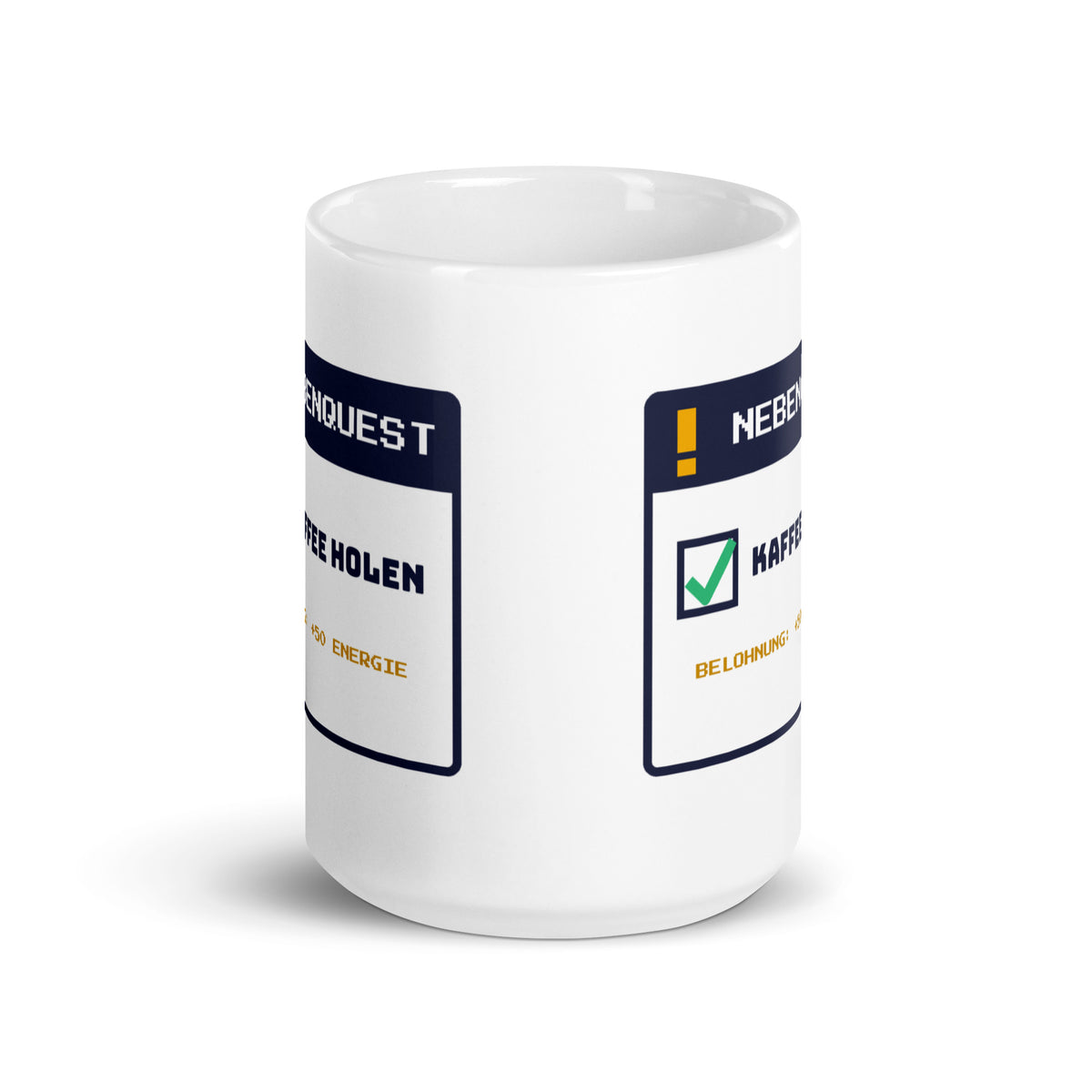 Nebenquest Kaffee holen Tasse weiß 440 ml – Frontansicht