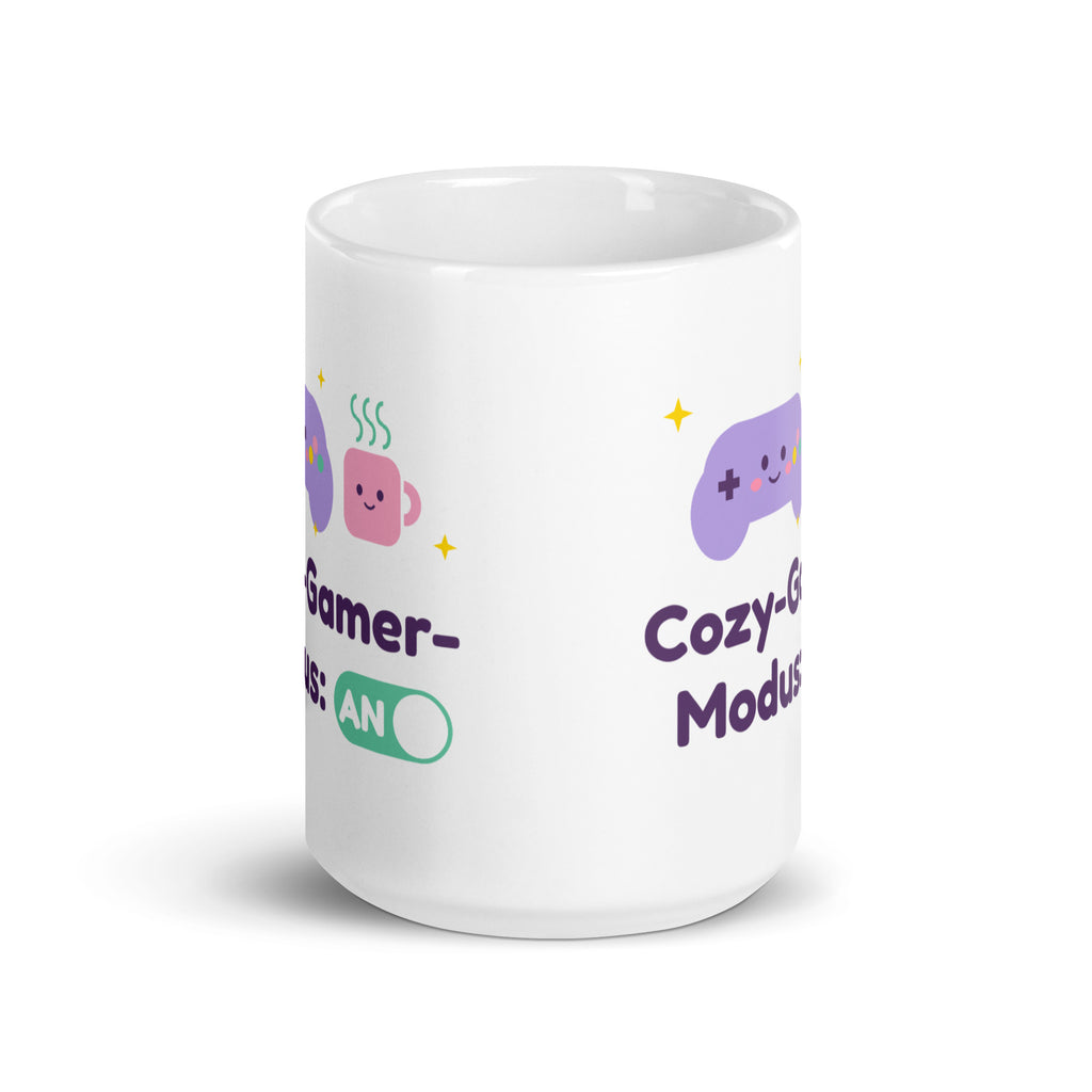 Cozy-Gamer-Modus Tasse weiß 440 ml – Frontansicht