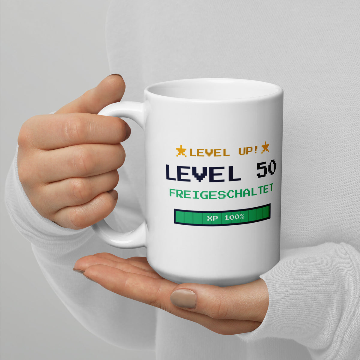 Level 50 Tasse weiß 440 ml – Henkel links