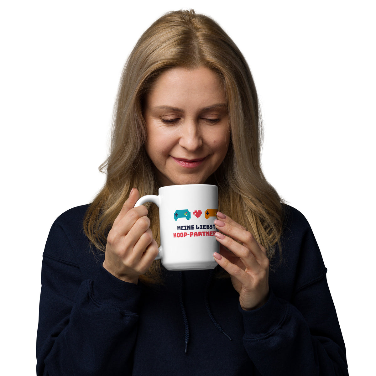Koop-Partnerin Pärchen-Tasse weiß 440 ml – Henkel links