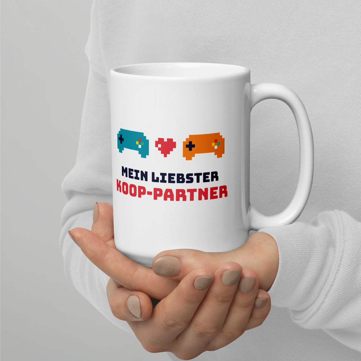 Koop-Partner Pärchen-Tasse weiß 440 ml – Henkel rechts