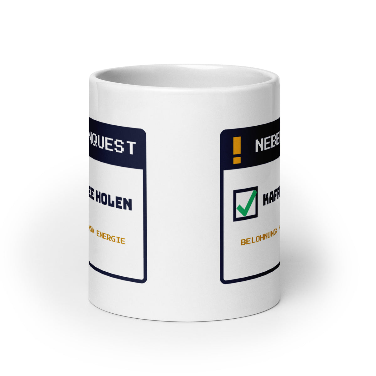 Nebenquest Kaffee holen Tasse weiß 590 ml – Frontansicht