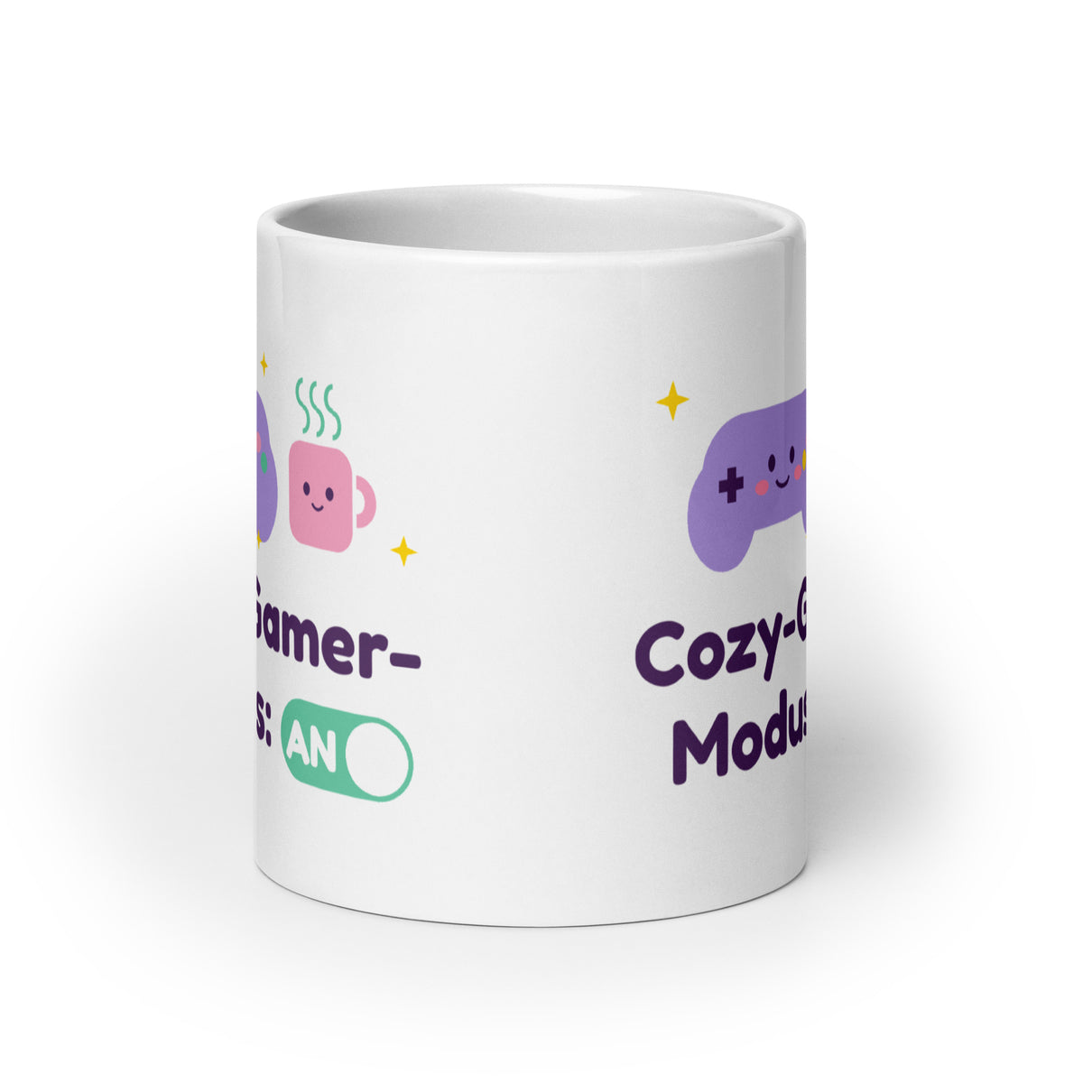 Cozy-Gamer-Modus Tasse weiß 590 ml – Frontansicht