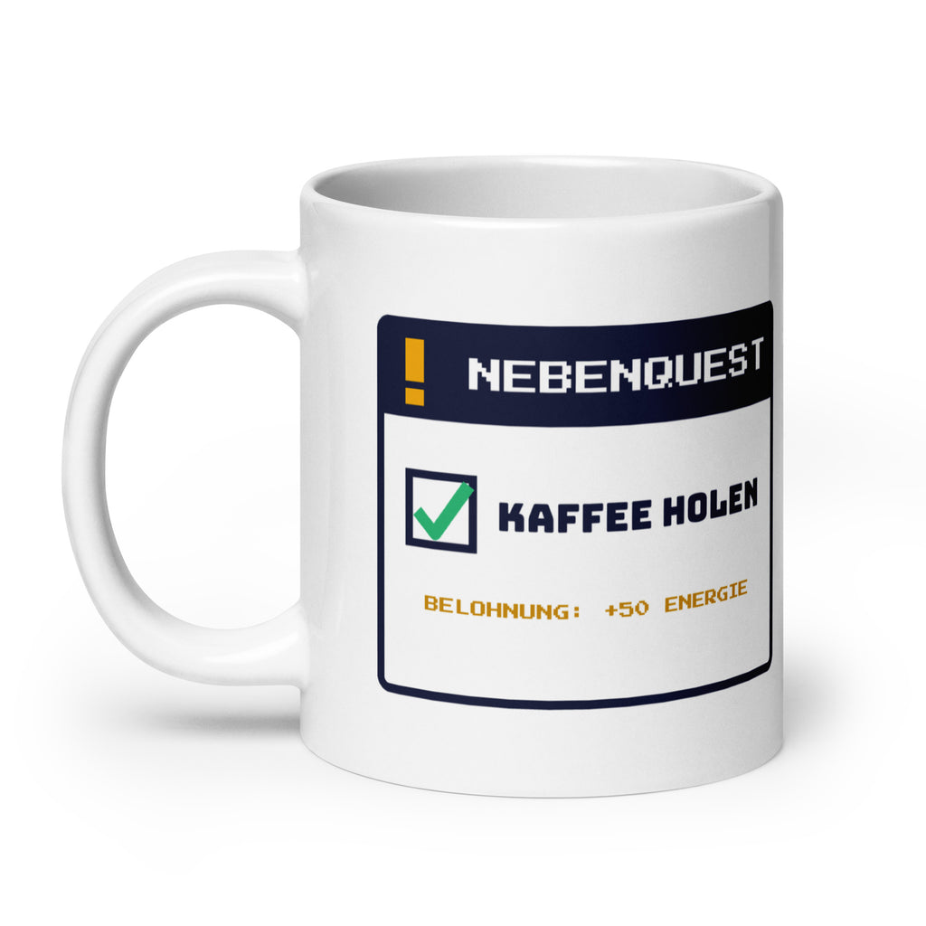 Nebenquest Kaffee holen Tasse weiß 590 ml – Henkel links