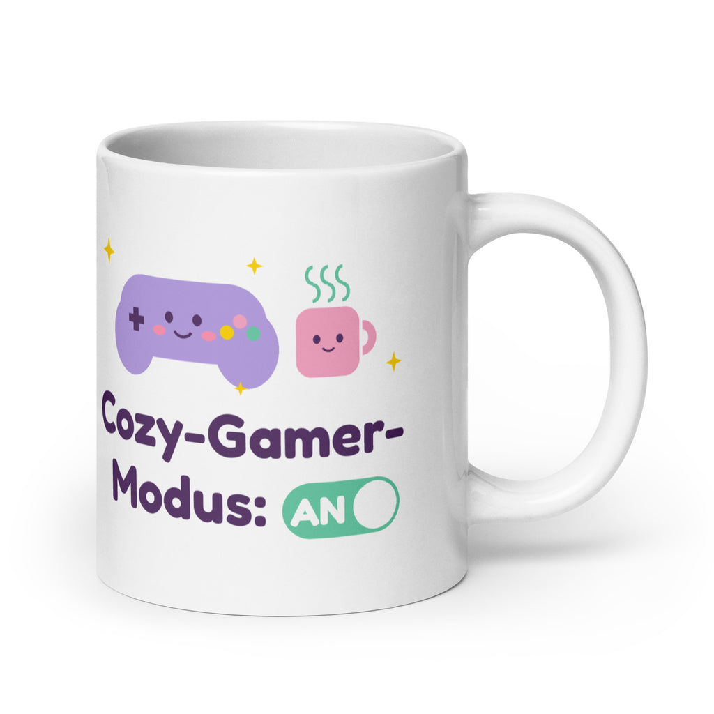 Cozy-Gamer-Modus Tasse weiß 590 ml – Henkel rechts